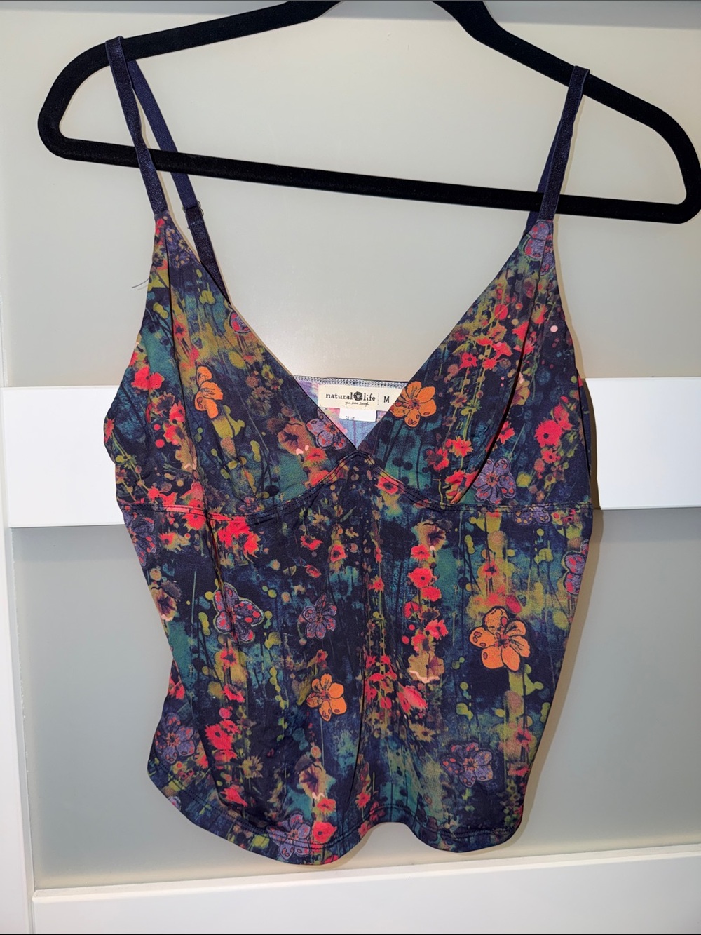 NATURAL LIFE Navy Floral V-Neck Cami with Multicolor Blooms